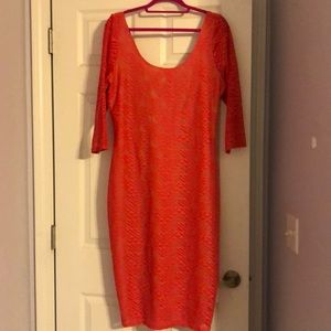 NWT! Fire Los Angeles dress. Juniors XXL. Bright coral lace with nude underlay.